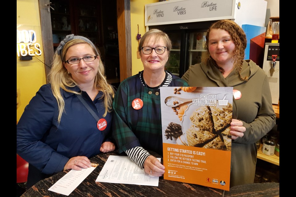 From left, Stacey Zubczyk (BIA), Ruth Watson (Gilda's Club of Simcoe Muskoka) and Stacey Kilvert (Unity Cafe) announce the start of the October Tasting Trail on Thursday. Shawn Gibson/BarrieToday