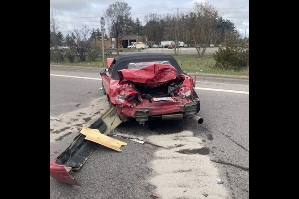 One person was taken to hospital after a crash this morning on Highway 400 at Dunlop Street in Barrie. 