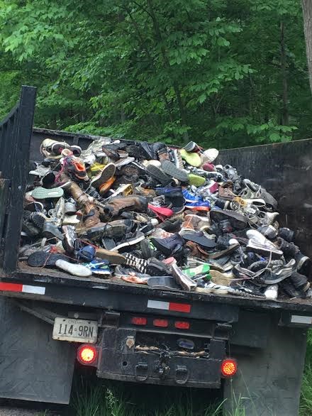 1.2 tonnes of shoes were removed from the 'Shoe Tree' on Crossland Rd. in Springwater Township.
Photo courtesy Stephen Bumstead