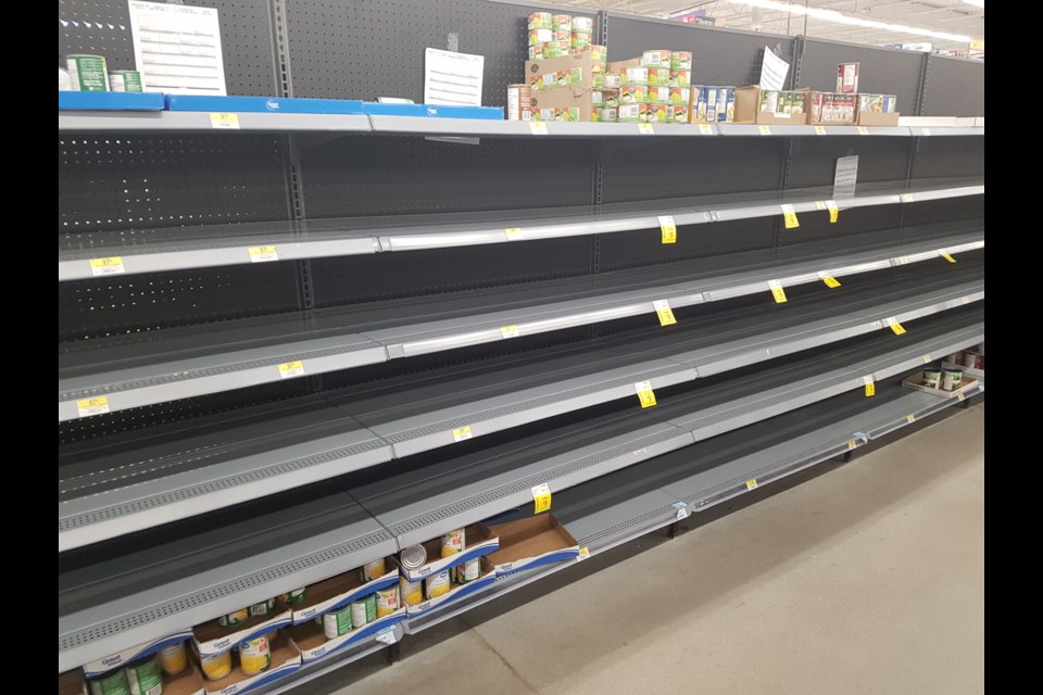 Wal-Mart's canned goods are scarce at 10 a.m. on Saturday, March 14, 2020. Shawn Gibson/BarrieToday