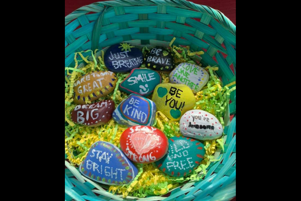 An assortment of brightly painted rocks with positive messages that are part of the Barrie Rocks group on Facebook. Photo supplied