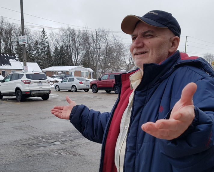Fil Triantafillou stands outside his east-end Barrie cafe wondering why drivers are going so fast by the Duckworth Plaza. Shawn Gibson/BarrieToday