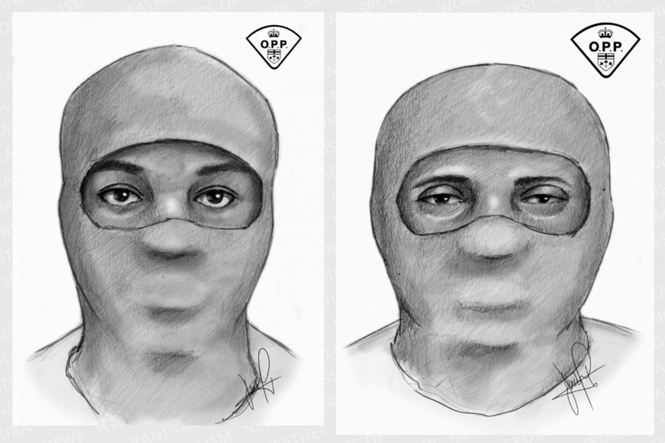 Ontario Provincial Police have released composite sketches of two of the three suspects who abducted Elnaz Hajtamiri from a Wasaga Beach home on Jan. 12, 2022. 