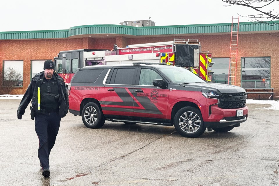 Emergency crews are on the scene after part of the roof of a commercial building on Welham Road in south-end Barrie collapsed on Friday, Jan. 26.