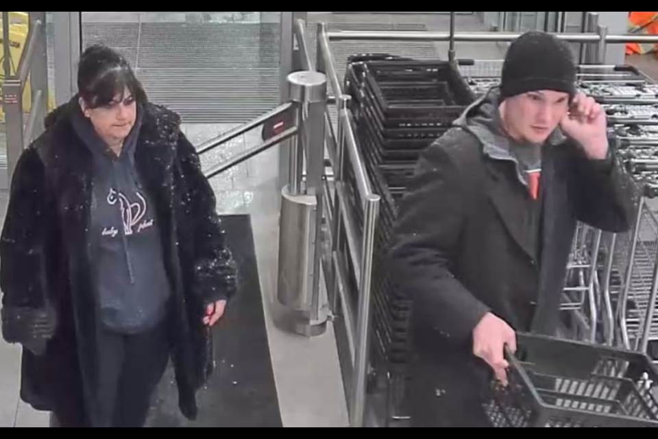 Barrie police have released this surveillance image of two people wanted in connection to an alleged theft from a north-end LCBO. Photo supplied
