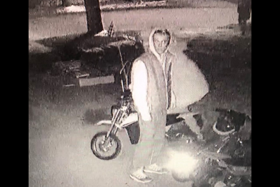 Barrie police have released this photo from home surveillance of a suspect wanted for a theft on Highcroft Road. Image supplied