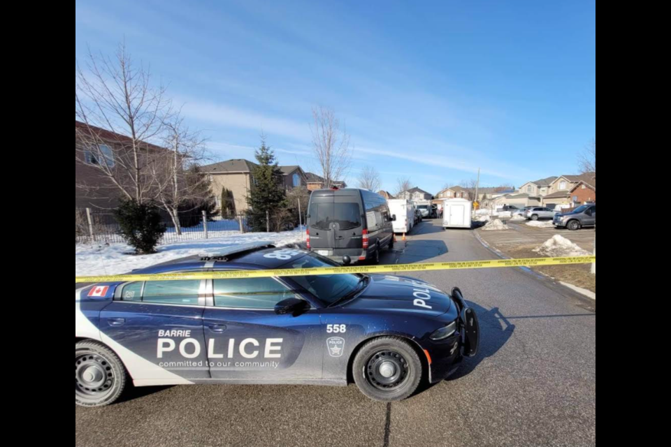 There is a heavy police presence on Dunsmore Lane in east-end Barrie, near Georgian College, this morning on Tuesday, March 9, 2021. 