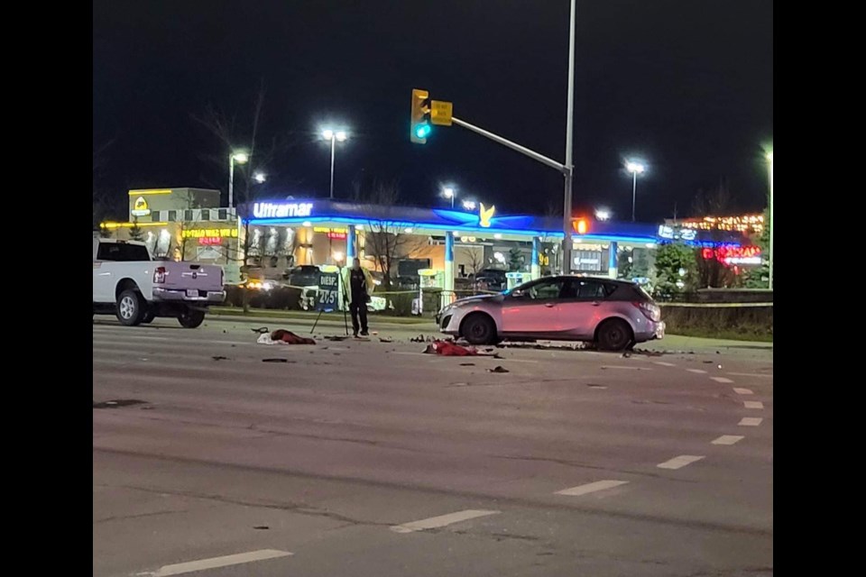 Barrie police investigate on Thursday, Dec. 1 after multiple pedestrians were struck in a collision at the intersection of Mapleview and Bayview in the city's south end.