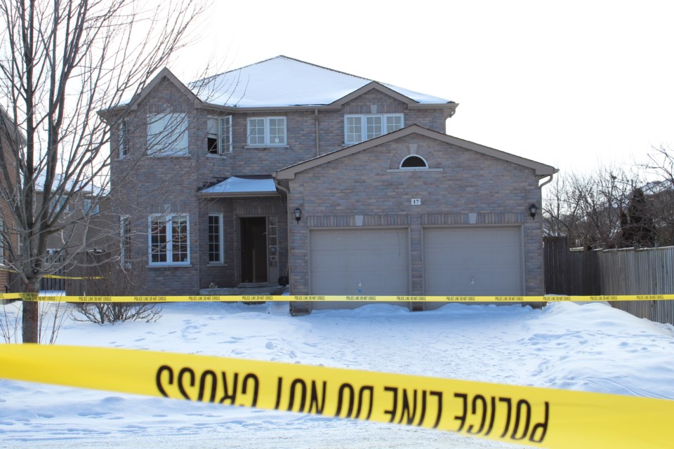 Barrie police are investigating after a young male was found with a life-threatening injury the morning of Feb. 19, 2019 at this home located on Penvill Trail in south-end Barrie. Another person, who is also under 18, is in police custody. Raymond Bowe/BarrieToday