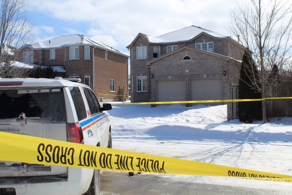 Police investigate a teen's death on Penvill Trail in south-end Barrie in this file photo. Raymond Bowe/BarrieToday