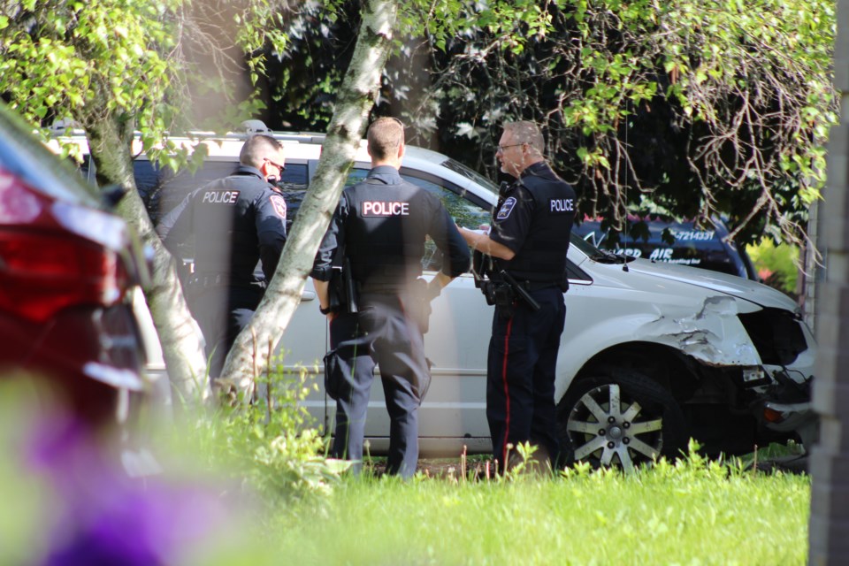 There was a substantial police presence on Patterson Road in Barrie this morning, between Ardagh Road and Tiffin Street, as officers investigated a failure-to-remain collision on June 21, 2019. Raymond Bowe/BarrieToday