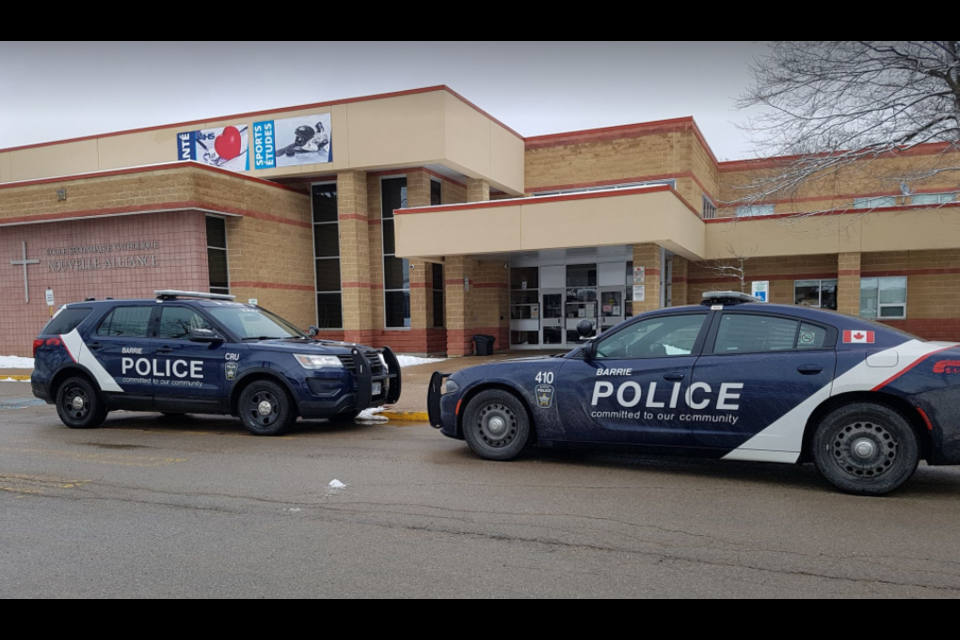 There was a heavy police presence at Nouvelle-Alliance high school in Barrie on Monday, Jan. 27 following the discovery of a real firearm. Shawn Gibson/BarrieToday