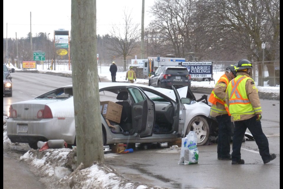 Emergency crews were called to a collision on Essa Road on Jan. 21. A woman suffered serious injuries. 