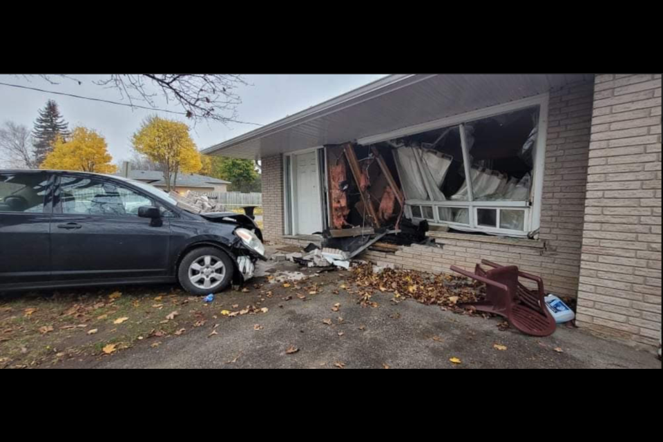 Barrie police are investigating after a car crashed into a Cundles Road East home on Wednesday, Nov. 17, 2021.