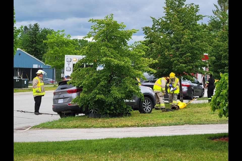 Emergency crews responded to a crash in Angus, Tuesday afternoon, where a vehicle struck a fire hyrant on Greenwood Drive. 