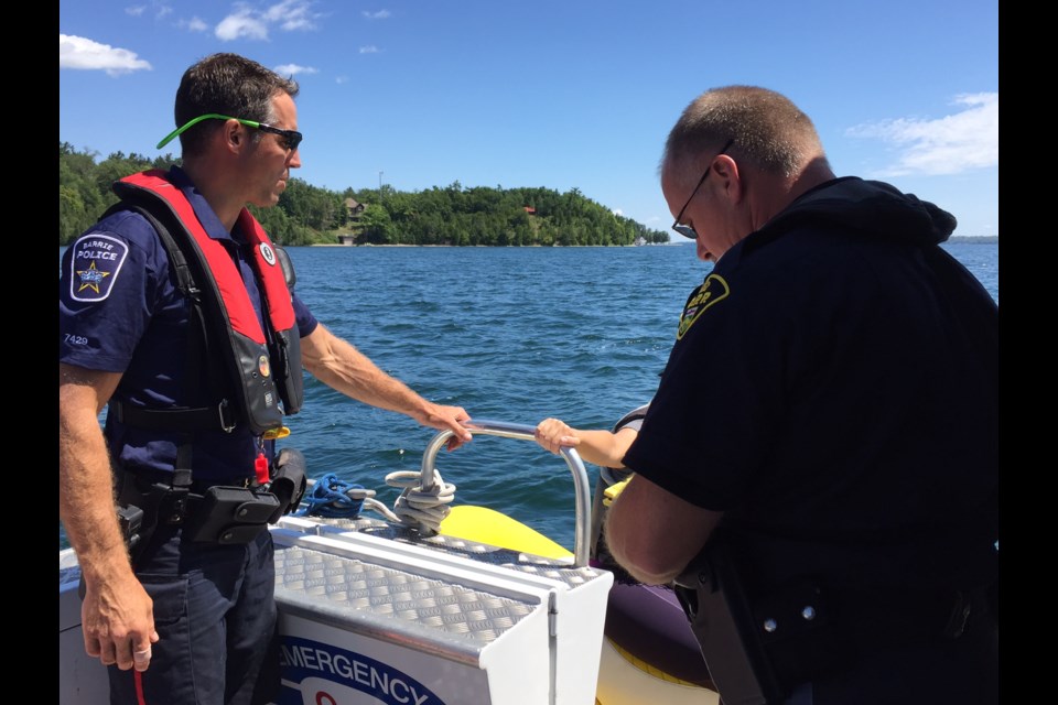 Barrie Police Const. Kurt Hemington and OPP Const. Clark Putman of the joint forces  Marine Unit are on the water this weekend to ensure people boat sober. 
Sue Sgambati/BarrieToday