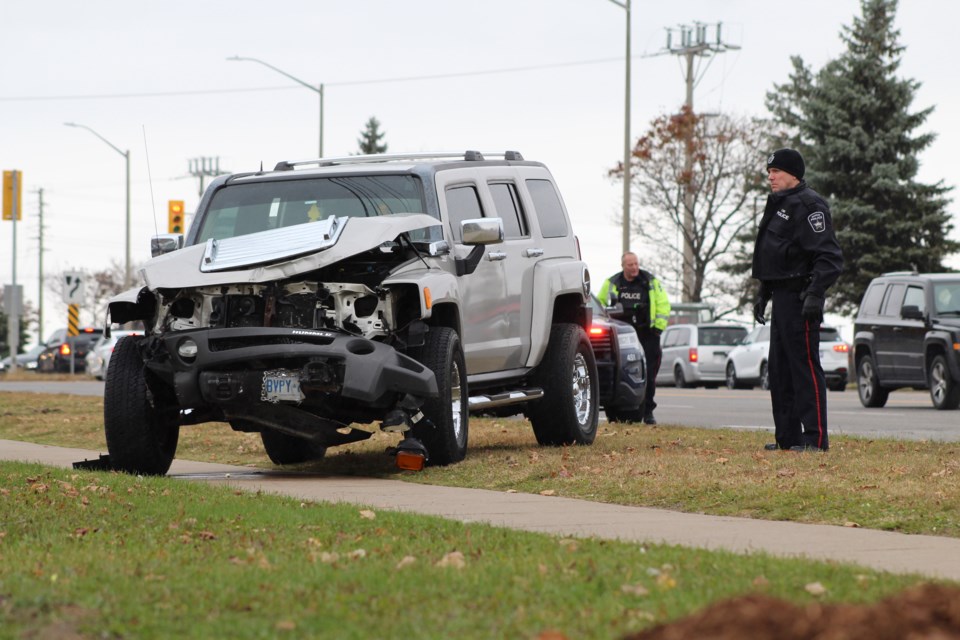 Two people were sent to hospital as a precaution following a crash on Bayfield Street in Barrie around 2 p.m. The investigation continues. Raymond Bowe/BarrieToday