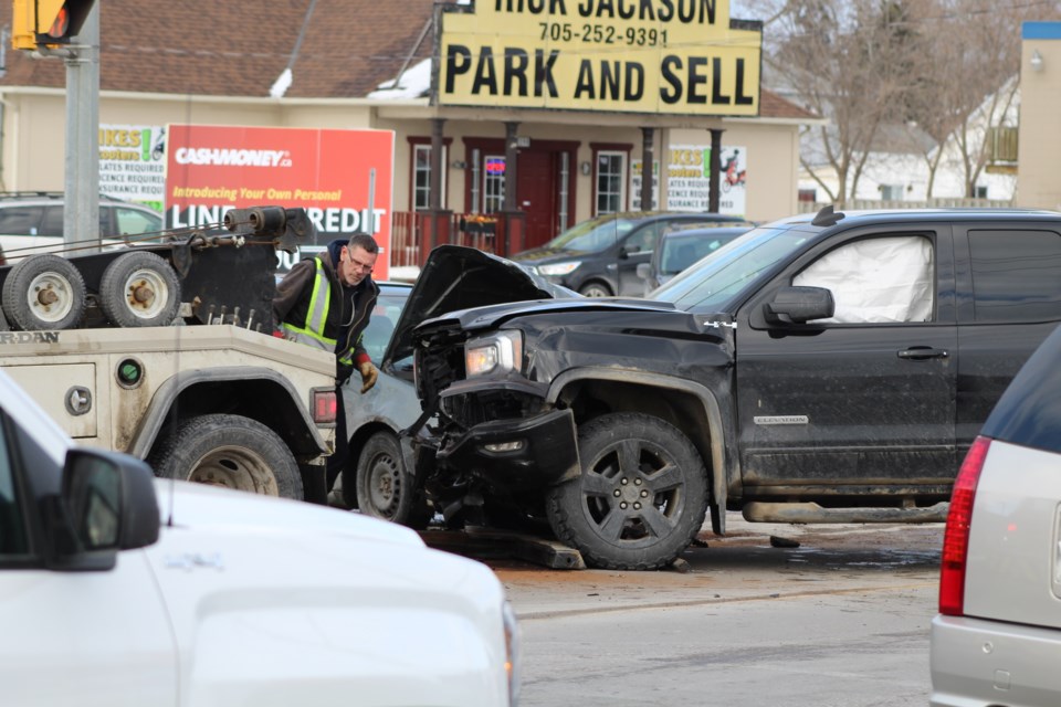 One person was taken to hospital following a two-vehicle crash Friday afternoon at Dunlop Street and Hart Drive in Barrie. Raymond Bowe/BarrieToday