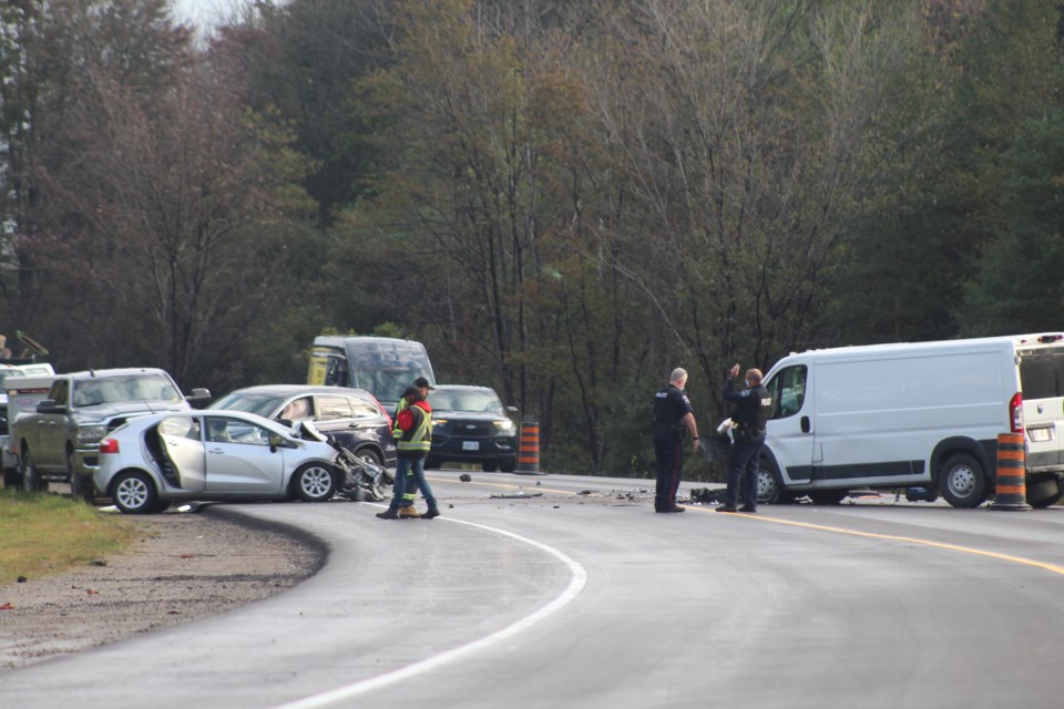 Barrie police investigate a crash Monday morning on Dunlop Street West, near Tiffin Street, involving a car and a cargo van. 