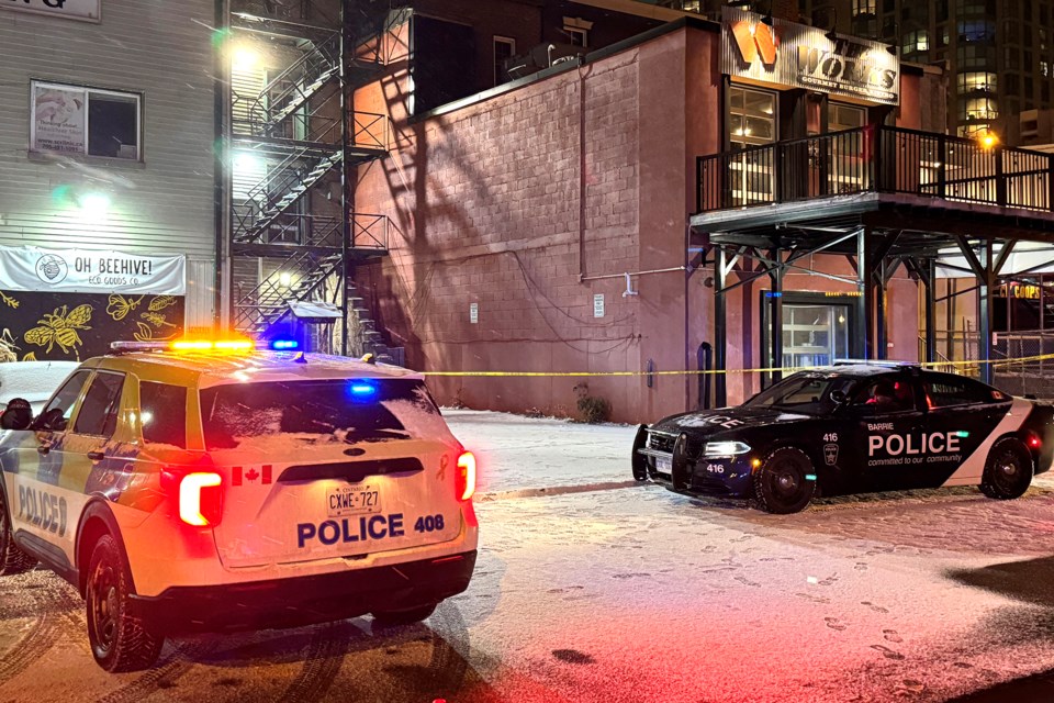 City police responded to a shooting in downtown Barrie late Friday afternoon. Officers cordoned off an area at the back of a building on Lakeshore Mews, near Simcoe and Mulcaster streets, with police tape, as they investigate the 4:30 p.m. shooting.