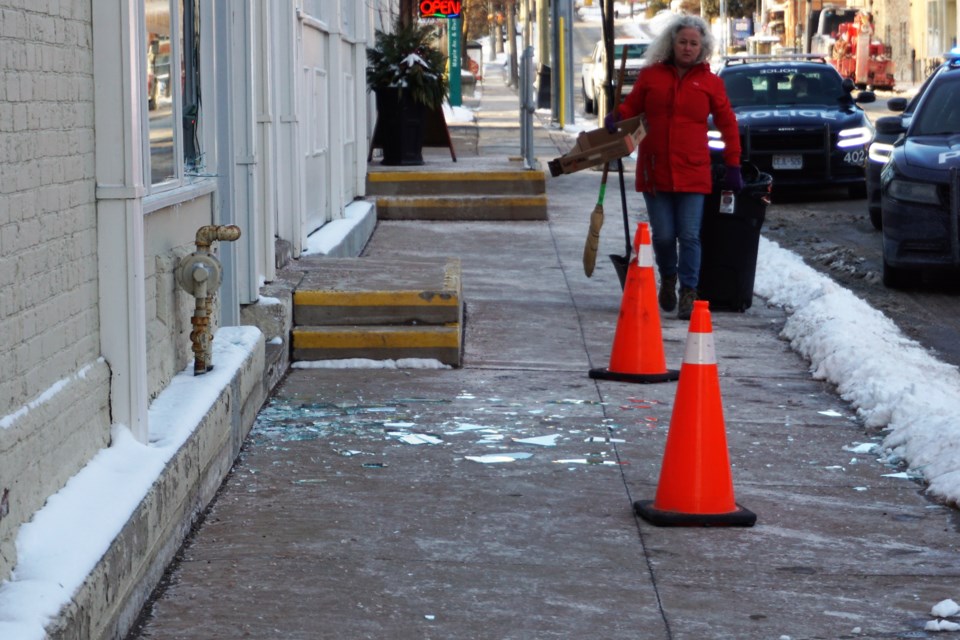 A man broke through a plate-glass window at Nourish Brew and Blend on Maple Avenue in downtown Barrie, Friday afternoon. Jessica Owen/BarrieToday