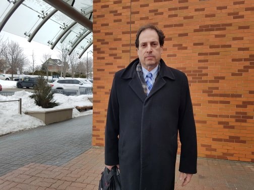 Lawyer Sheldon Wisener stands outside the Barrie courthouse today after speaking with his 14-year-old client who has been charged with the first-degree murder in the death of a 15-year-old male on Penvill Trail. Shawn Gibson/BarrieToday