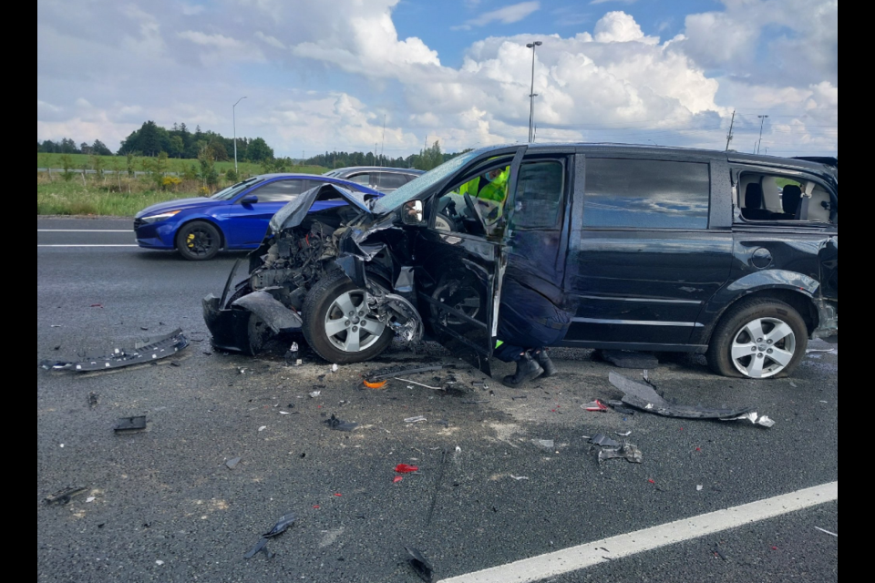One person was taken to hospital with what the OPP says were minor injuries following a five-vehicle crash on Highway 400 at King Vaughan Road on Monday, Sept. 18, 2023. 