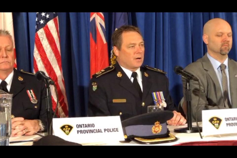 Dep.-Comm. Rick Barnum speaks during an OPP press conference on Wednesday afternoon, detailing a 15-month investigation resulting in 55 kgs. of cocaine seized. Contributed image