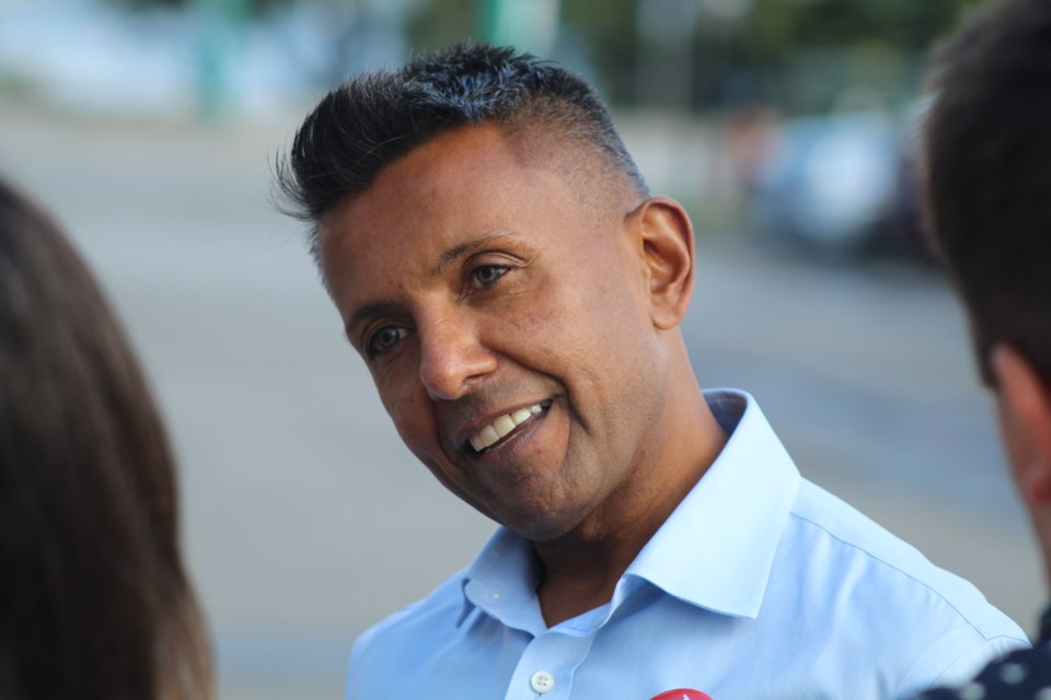 Brian Kalliecharan, the Liberal candidate in Barrie-Springwater-Oro-Medonte, speaks to reporters in this file photo. Raymond Bowe/BarrieToday