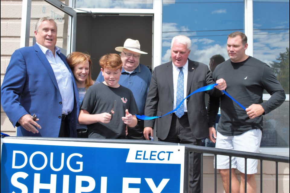 Barrie-Springwater-Oro-Medonte Conservative Party candidate Doug Shipley cuts the ribbon on his campaign office at 4 Alliance Boulevard while Barrie-Innisfil MP John Brassard, current sitting BSOM MP Alex Nuttall and Bruce MacGregor, president of the BSOM EDA look on. Jessica Owen/BarrieToday