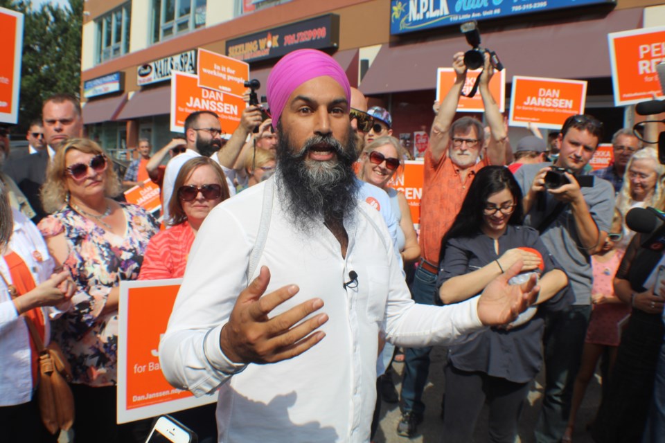 NDP leader Jagmeet Singh speaks to supporters during a stop in Barrie on Sept. 18, 2019. Raymond Bowe/BarrieToday