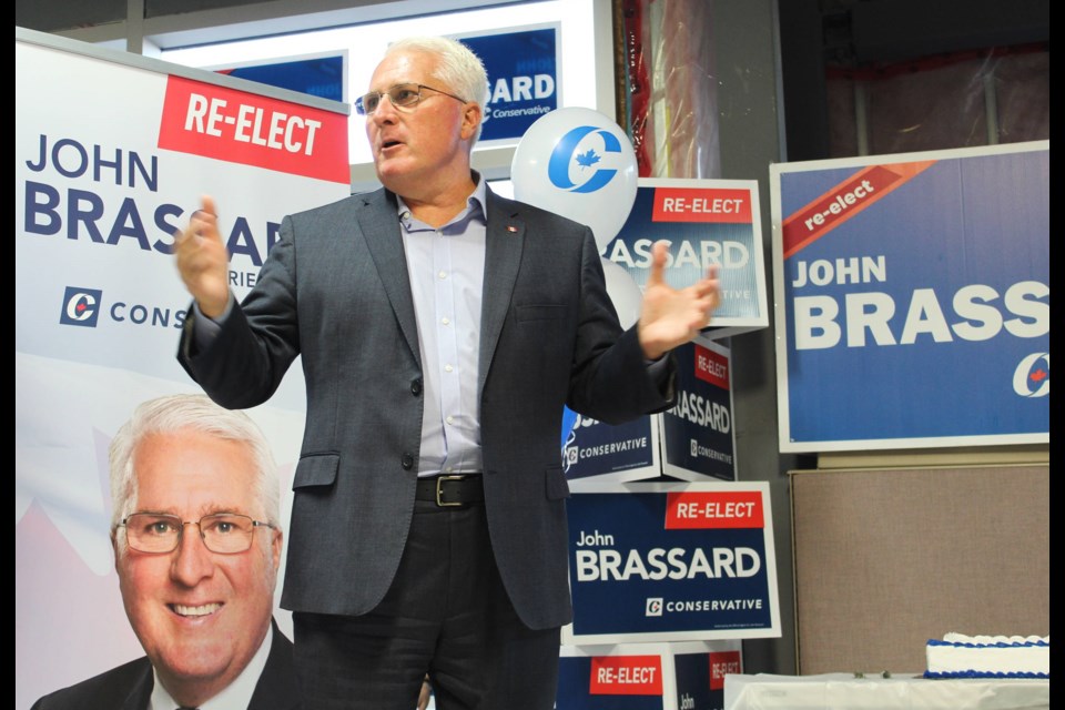 Barrie-Innisfil Conservative candidate John Brassard speaks to family and supporters during the official opening of his campaign office at 500 Huronia Rd., in south-end Barrie, on Monday, Sept. 23, 2019. Raymond Bowe/BarrieToday