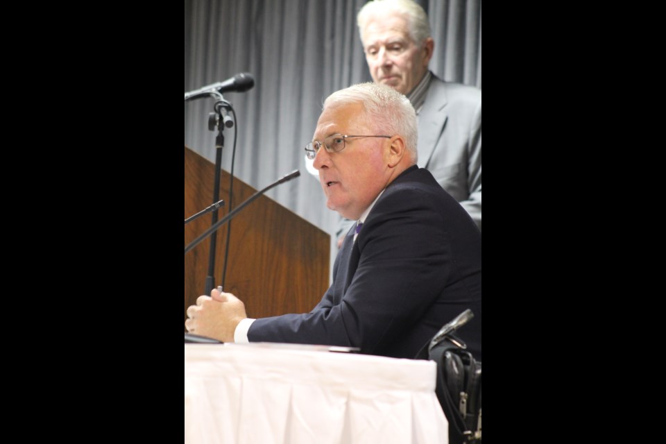 Conservative candidate John Brassard answers a question during a debate hosted by CARP on Wednesday, Oct. 2, 2019 at the Sheba Shrine Centre for the Barrie-Innisfil riding. Raymond Bowe/BarrieToday File Photo