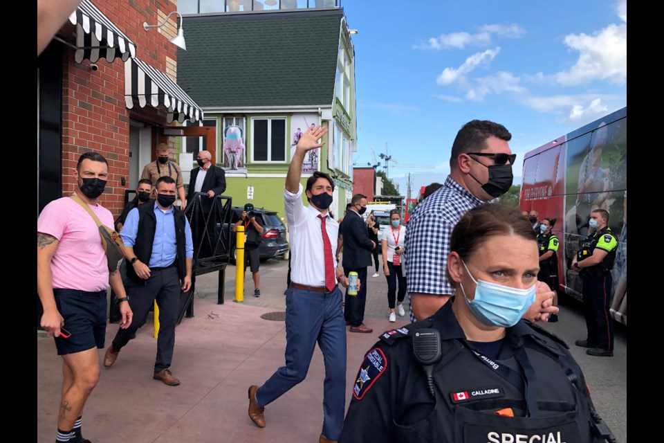 Liberal leader Justin Trudeau was in Barrie on Tuesday, Aug. 17 for a private meeting with local supporters at Flying Monkeys Craft Brewery on Dunlop Street East. 