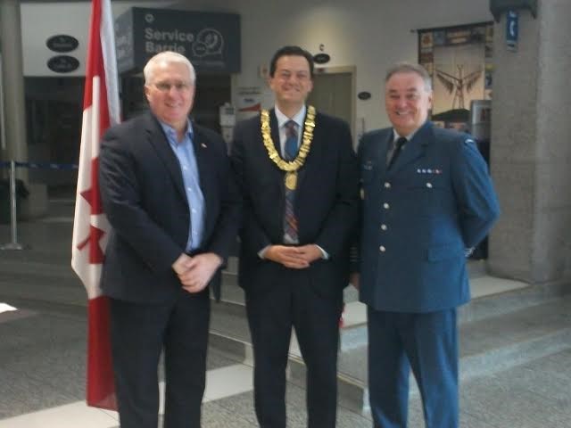 Barrie MP John Brassard, Barrie Mayor Jeff Lehman, Honourary Colonel Jamie Massie at the annual Mayor's Levee. Photo courtesy of Marian Wilkins for BarrieToday 