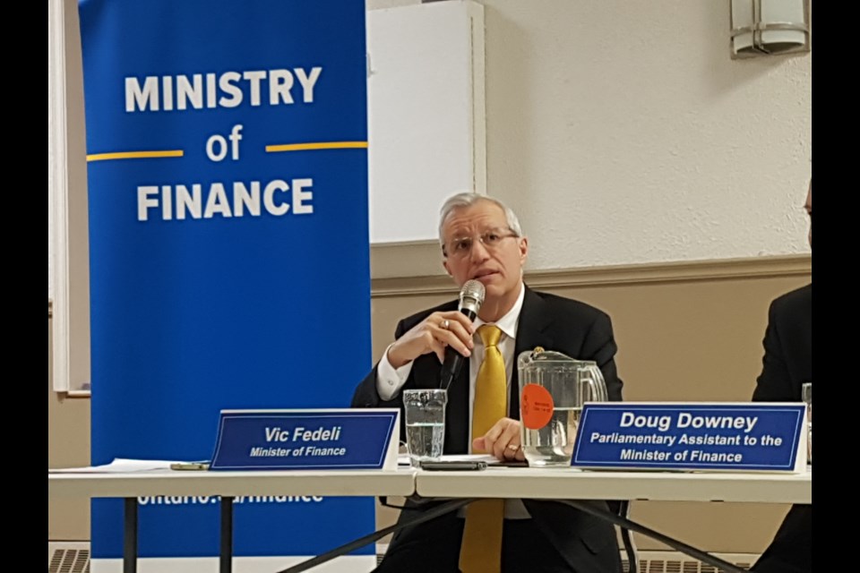 Finance Minister Vic Fedeli speaks to the commnunity about the prebudget consultations. Shawn Gibson/BarrieToday