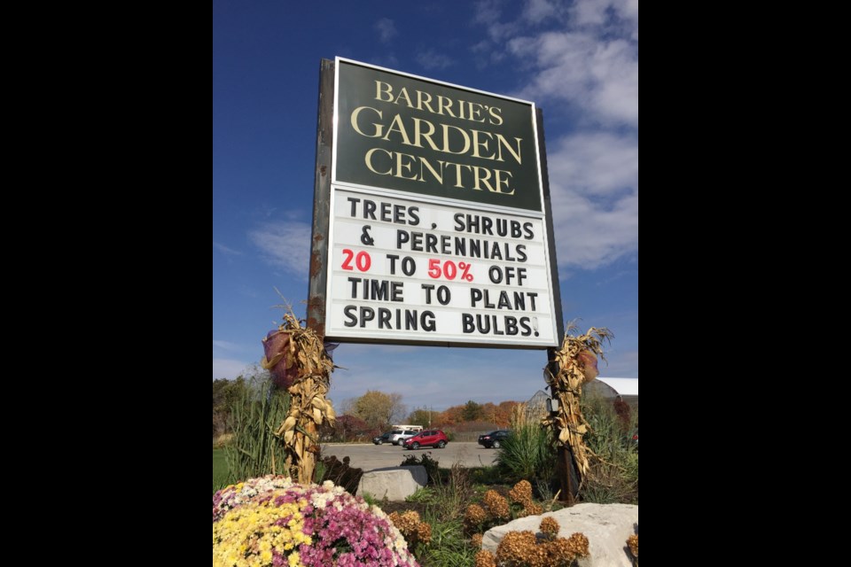 Barrie's Garden Centre is located on Bayview Drive and Big Bay Point.