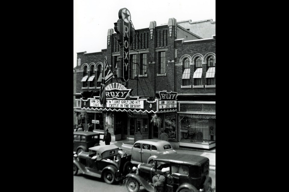 The Roxy Theatre, located in downtown Barrie at 46 Dunlop St. W., as it looked in 1942. It is now known as Mavricks Music Hall. Photo courtesy of the Simcoe County Archives