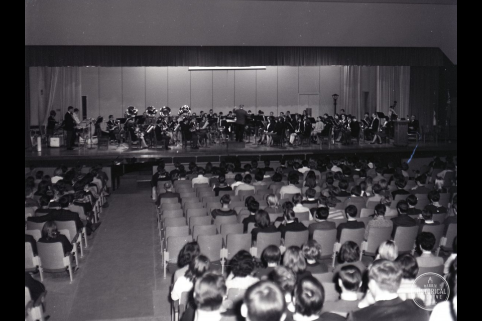 The Barrie Central Band performs in W.A. Fisher Auditorium during an assembly in this undated photo. Photo courtesy of the Barrie Historical Archive