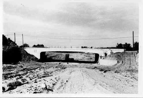 The soon-to-be-completed Bayfield Street bridge over the soon-to-be-named Highway 400 (Barrie bypass) as it appeared in 1951. Photo courtesy of the Simcoe County Archives