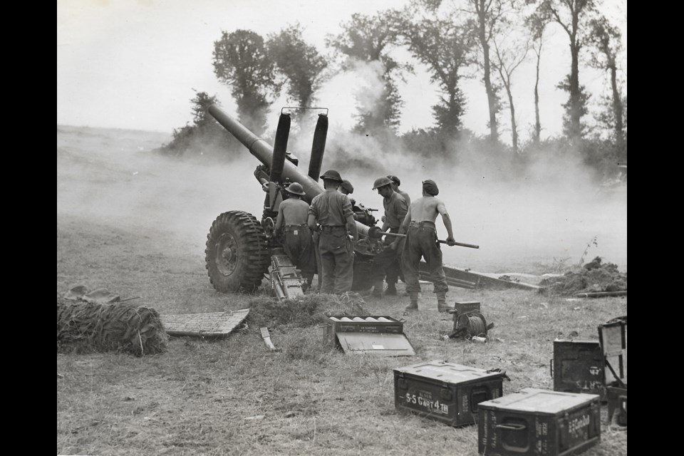 As with all Canadian soldiers during the Second World War in Europe, it was tough slugging. This photo of Troop from the Royal Canadian Artillery - 7th Medium Regiment, 12th battery - shows them firing a 5.5-inch gun from Bretteville-Le-Rabet, Normandy on the Aug. 16, 1944 just weeks after the Allied invasion of Nazi-occupied Europe. This image was taken by by Donald I. Grant and is courtesy of the Department of National Defence and the National Archives of Canada, PA-169331.
