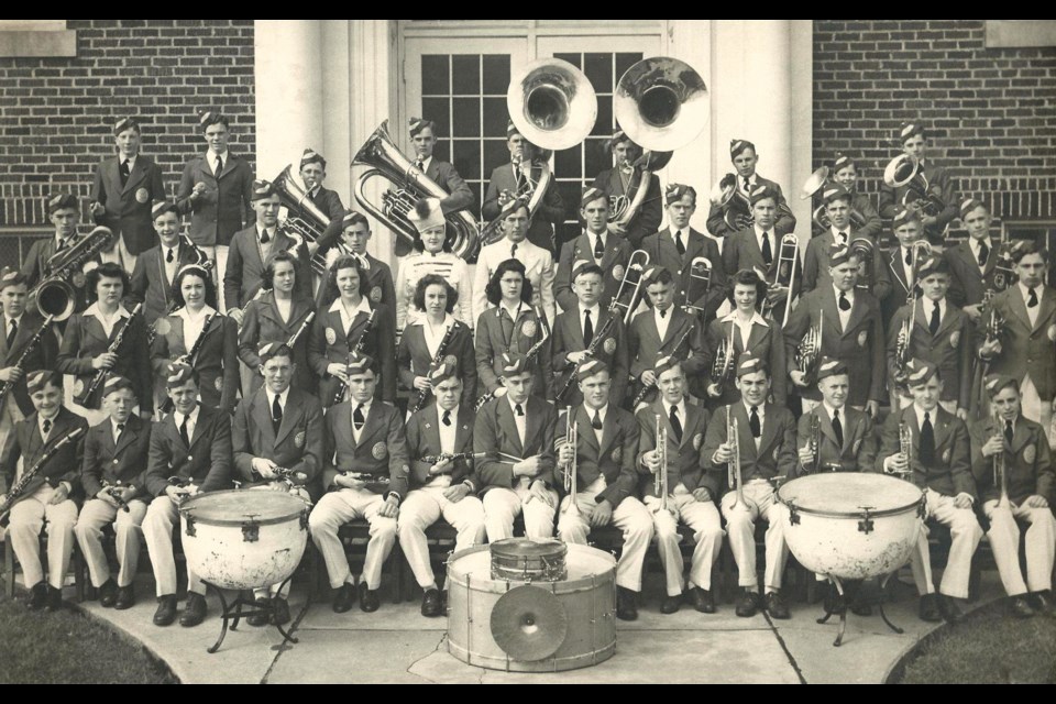 Notes in Time: A History of W.A. Fisher and the Barrie Collegiate Band is an online book being created by Fisher's son, Mark. This image is from the 1943-44 school year.