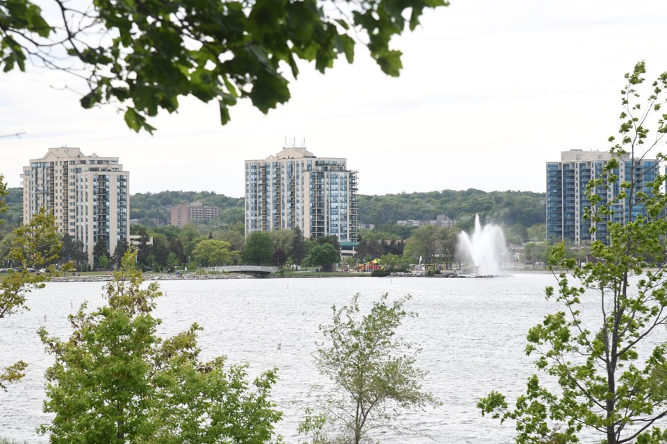 A wonderful view back toward Centennial Beach is afforded trail users near the Southshore Centre.