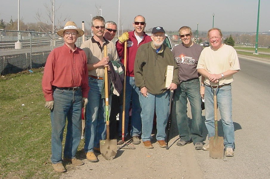 It didn't take much persuading for Charlie Wilson (centre) to get his Rotary pals to help plant trees along Lakeshore Drive, as seen in this image from the early 2000s. From left to right were Wally Caruthers, Ron Riley, Frances Bowers, David McCullough, Wilson, Gord Costigan and George Cameron.