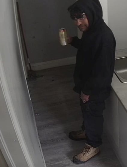 Barrie police are looking for information on this man, who kicked down a Ross Street home's front door.