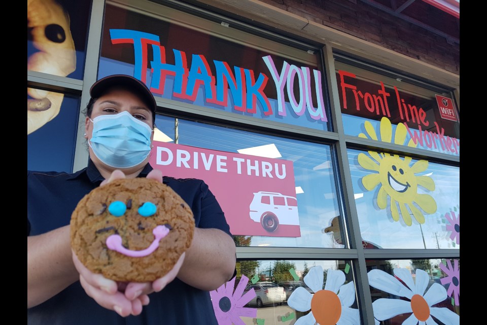 Katie Loch, a manager at the Tim Hortons at 533 Bayfield St., is ready to sell lots of Smile Cookies for a great cause. Shawn Gibson/BarrieToday