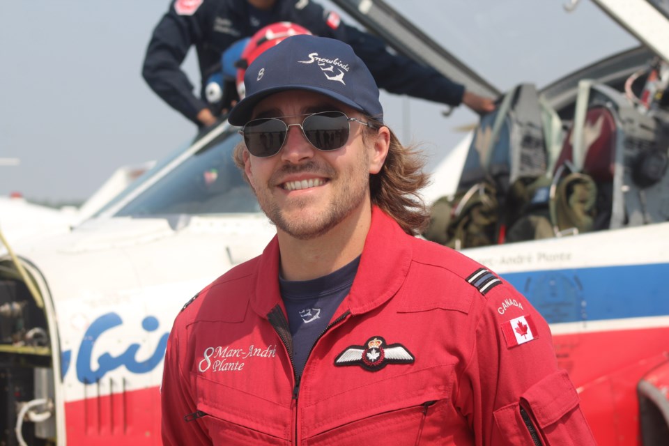 Marc-Andre Plante is a pilot for the Canadian Forces Snowbirds and a graduate of Bear Creek Secondary School, shown Tuesday at Lake Simcoe Regional Airport. He is back in Barrie for this weekend's Barrie Airshow.