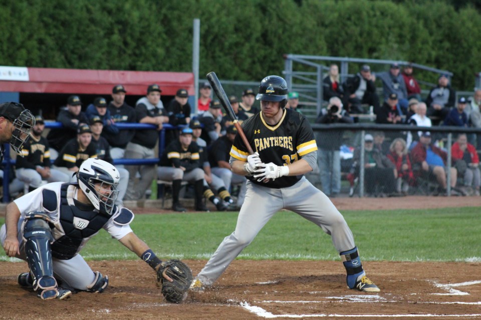 Barrie Baycats catcher Kyle DeGrace picks a pitch out of the dirt during Game 5 of the Intercounty Baseball League championship series on Thursday, Sept. 5, 2019. Raymond Bowe/BarrieToday