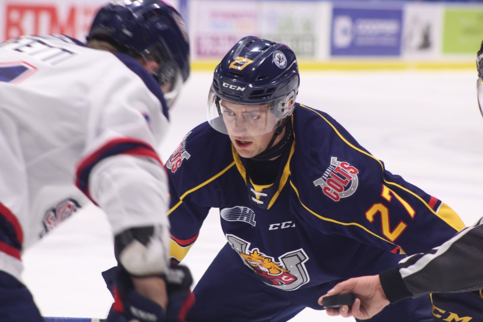 Barrie Colts centre Josh Nelson is shown in a file photo from February 2020. Raymond Bowe/BarrieToday