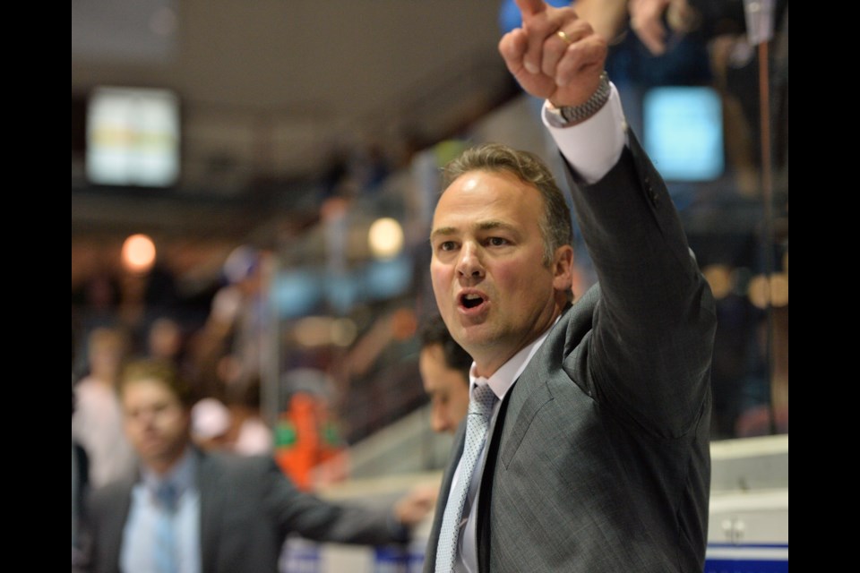 Former Barrie Colts head coach Dale Hawerchuk is shown in a file photo from the 2013-14 OHL season. Hawerchuk, a star with the Winnipeg Jets in the 1980s, died in August following a battle with stomach cancer. Terry Wilson/OHL Images